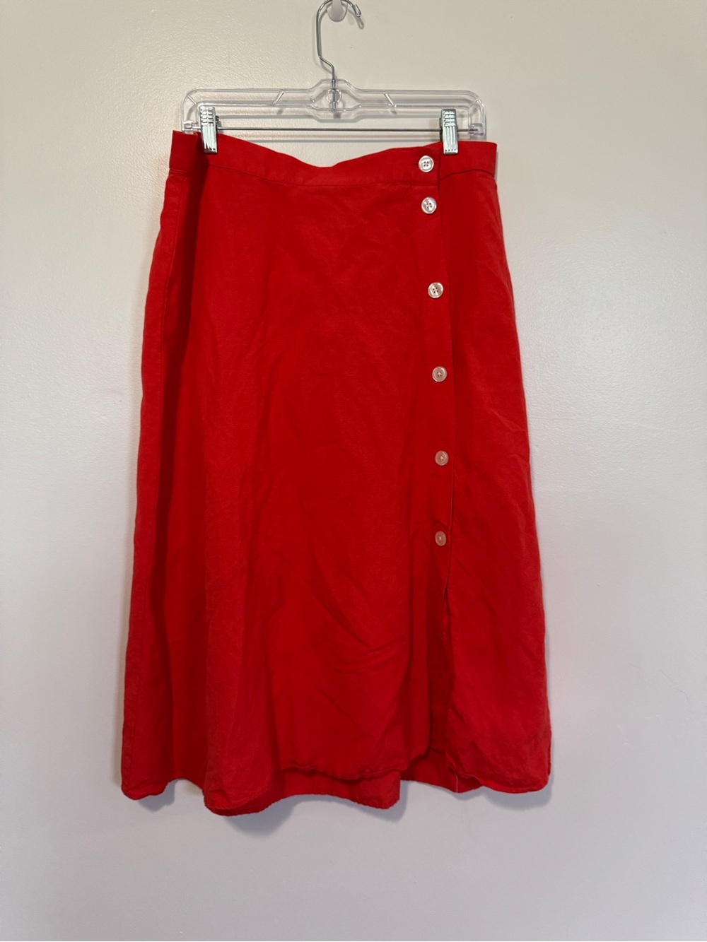 LOFT Vibrant Red Button-Accent Midi Skirt, size 12